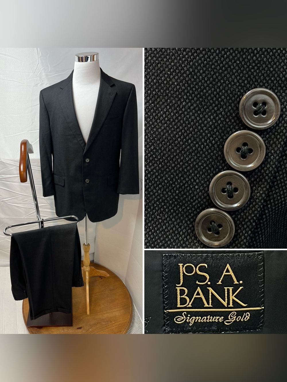 Jos. A. Bank Men's 44R Blazer 39R Pants Birdseye Charcoal Taupe Wool Gordon Suit